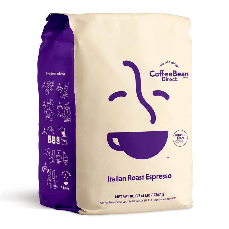 Coffee Bean Direct Italian Roast Espresso, Whole Bean Coffee, Dark Roast, 5 Pound Bag (Pack of 1) - Image 1